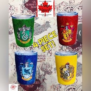 4 piece set, 8oz stainless steel, epoxy, glitter, wizard tumblers, 4 colours